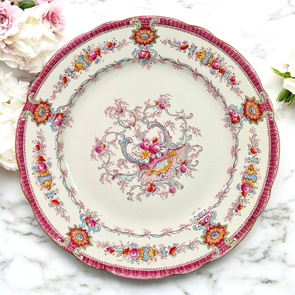 Rare Vintage Royal Cauldon Floral Pink and Cream Plate, England